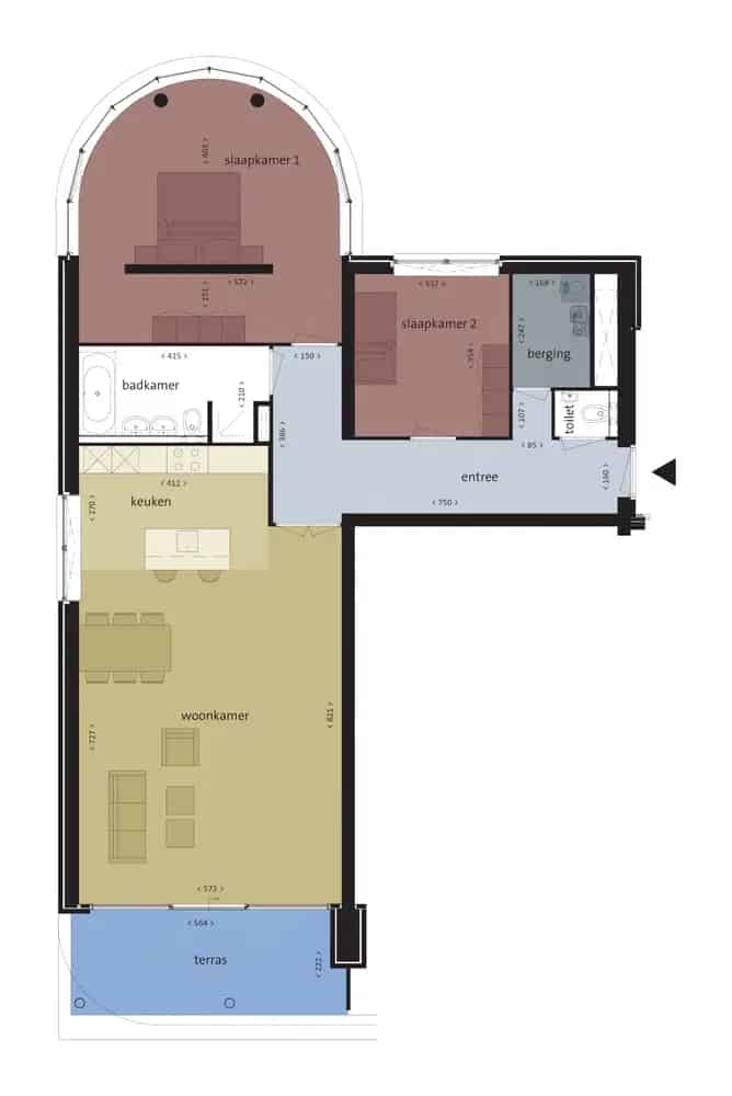 Appartement begane grond 2 slaapkamers terras 128m2