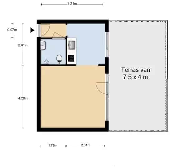 Ruime Studio 31m2 met Groot Terras Nabij Amsterdam