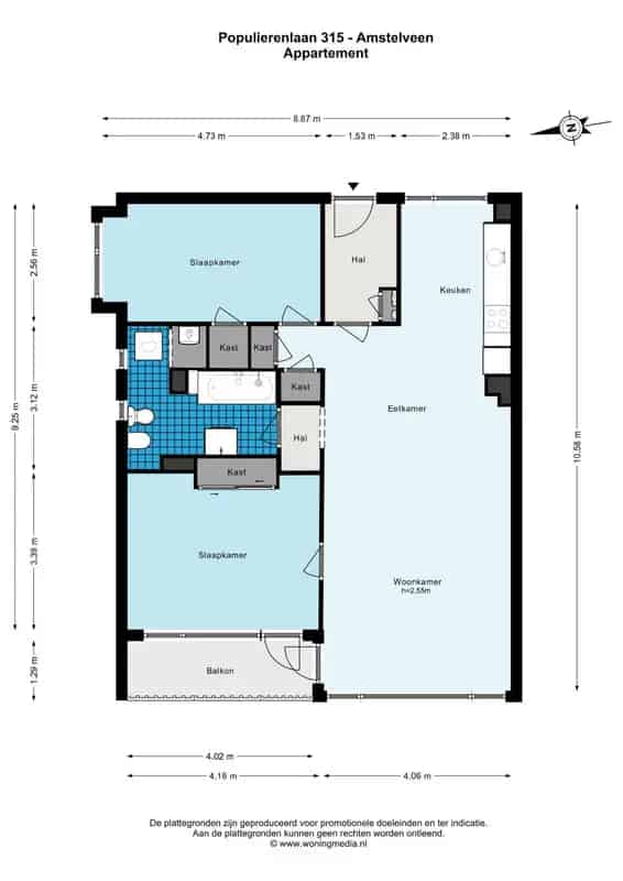 Ruim hoekappartement 81m2 Amsterdam - 2 slaapkamers - Balkon - Uitzicht Poel