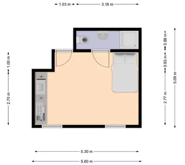 Studio Utrecht West 22m2 te huur