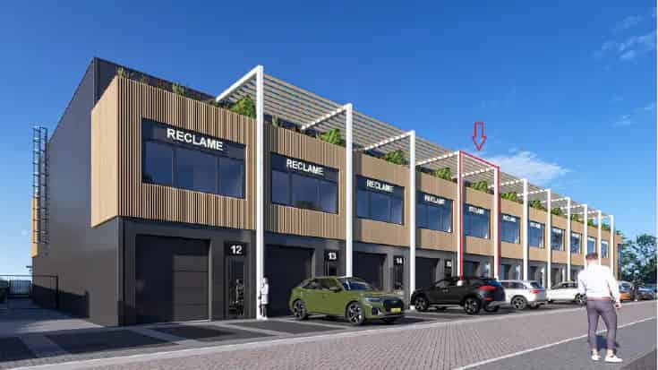 Bedrijfshal te Huur Weesp 163m² Duurzaam Dakterras Parkeerplaatsen