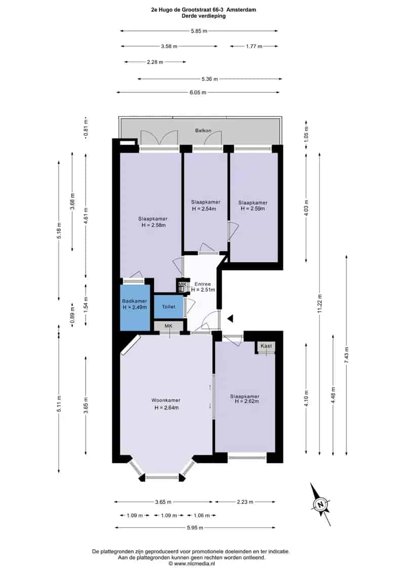 Appartement Amsterdam West 4-kamer 60m2 Balkon Berging