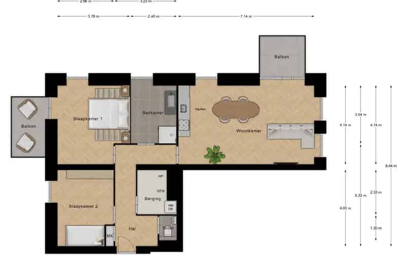 Appartement te koop Koog aan de Zaan 80m2 2 slaapkamers 2 balkons