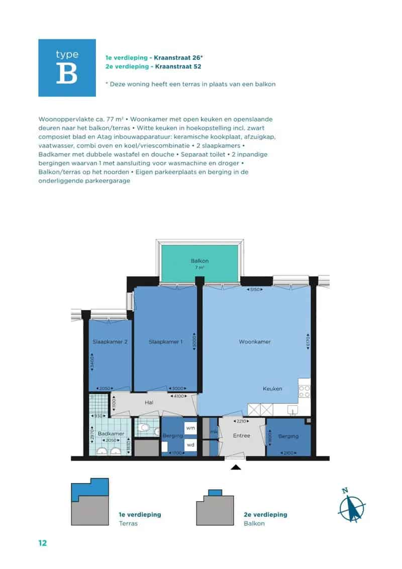Huurappartement Nijmegen Kraanstraat 2 slaapkamers balkon parkeerplaats
