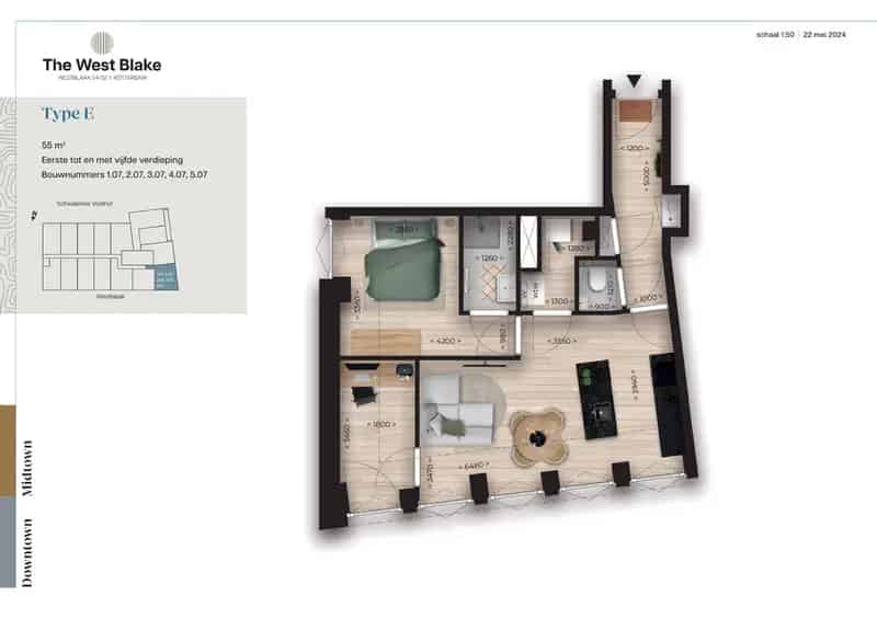 Luxe Appartement Rotterdam Centrum The West Blake 55m2