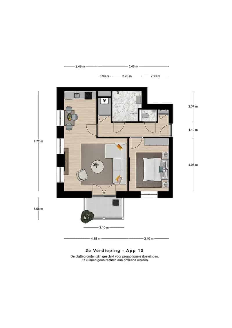Appartement Grave: Modern 2-kamerappartement met balkon