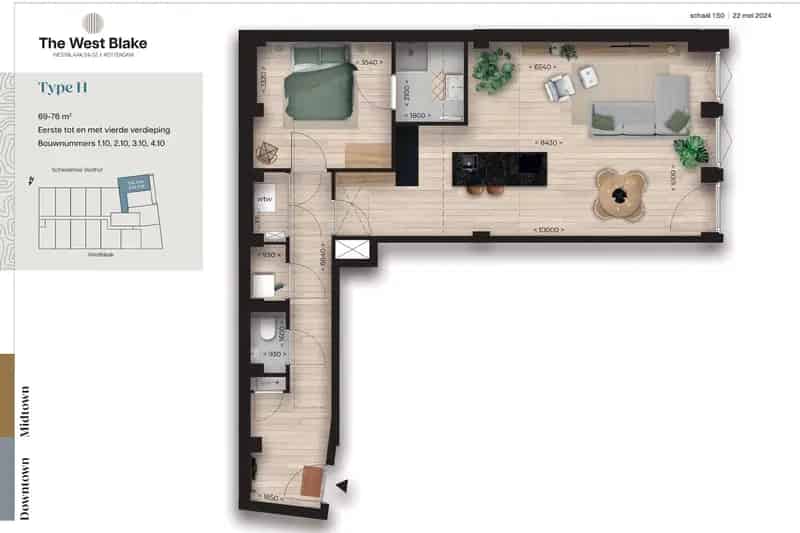 Luxe Appartement Rotterdam Centrum The West Blake 75m2