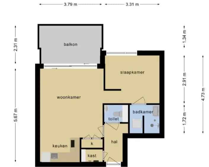 Appartement Tolhuis 40m2 te huur