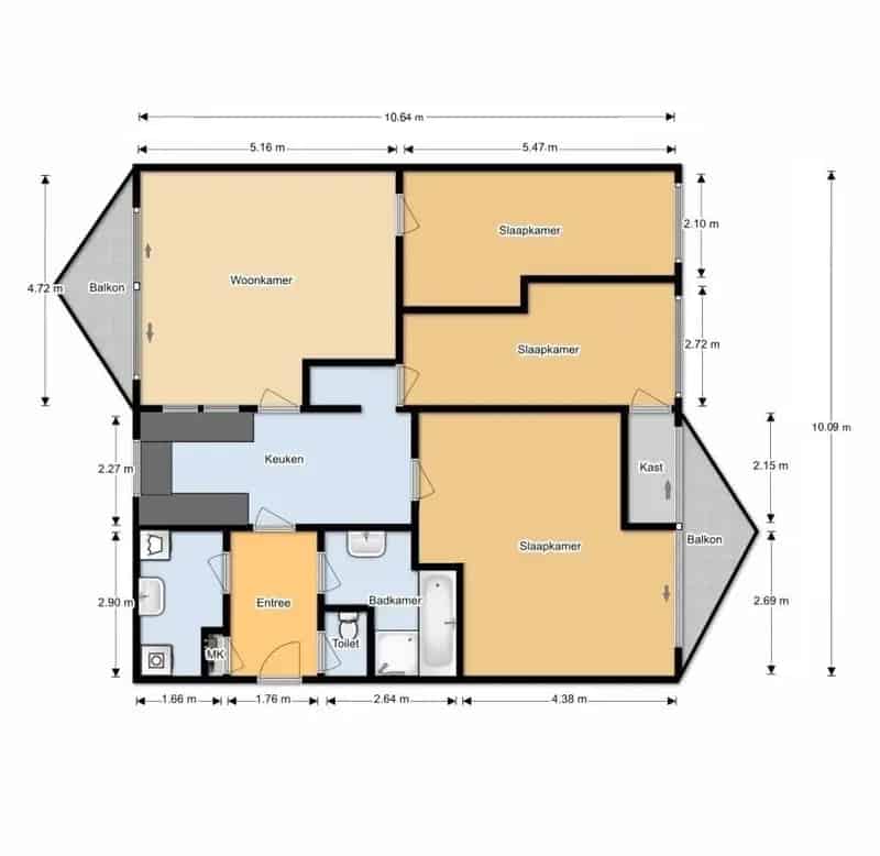 Appartement Amsterdam Zuidoost 108m2 2 badkamers 2 balkons