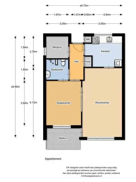 2 Kamer Appartement Zuid Scharwoude 43m2 1969